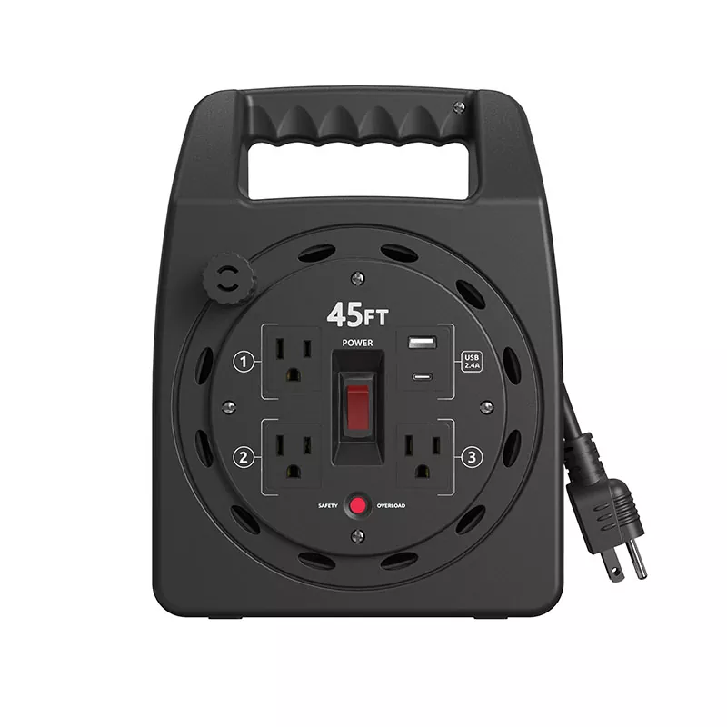 3 Outlets Usb2.4a Plastic Cord Reel 45ft With Overload Protection 3 Outlets Usb2.4a Plastic Cord Reel 45ft With Overload Protection