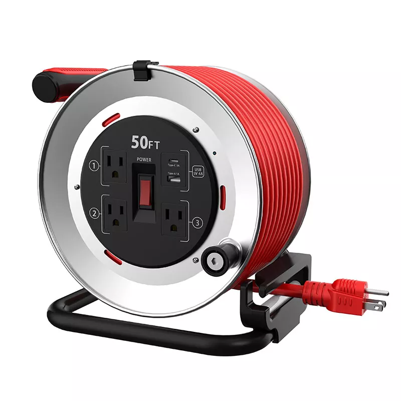 3 Outlets Usb4a Metal Cord Reel 50ft